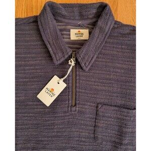 Marine Layer Men S Textured Stripe Quarter Zip Shirt Sweater Navy Multi $118 NWT